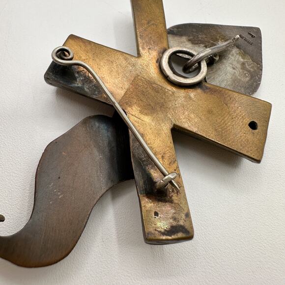 Heart's Desire Mixed Metal Brooch Silver Brass Copper Handmade Signed Collz - Picture 7 of 13